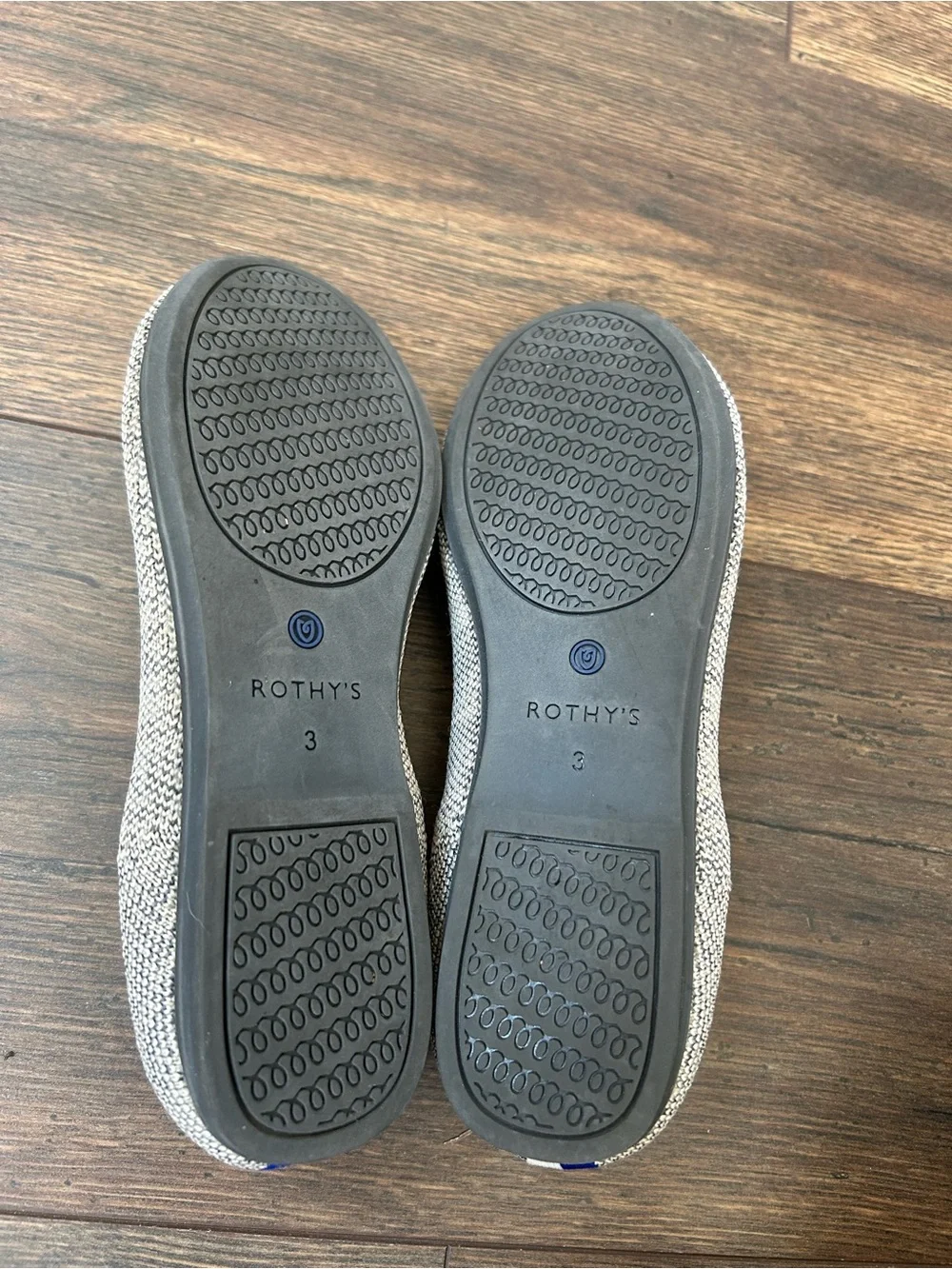 Rothy's Kids Slip-On Flats in Light Gray with Blue Trim
